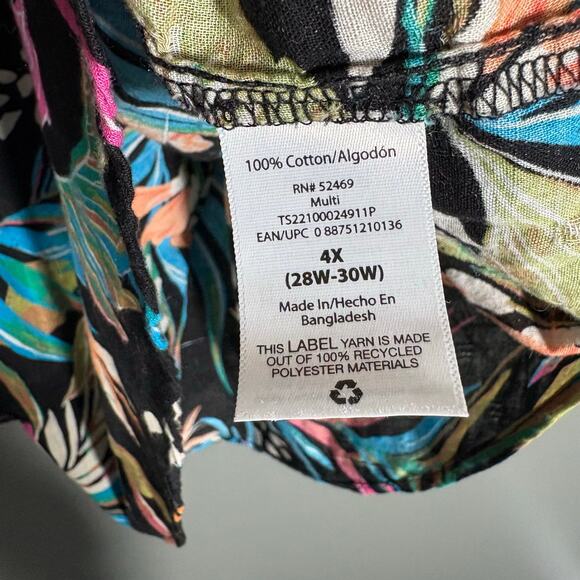 Terra & Sky Black Colorful Tropical Flutter Sleeve Boho Top - Size 4X (28W-30W) - Picture 6 of 7